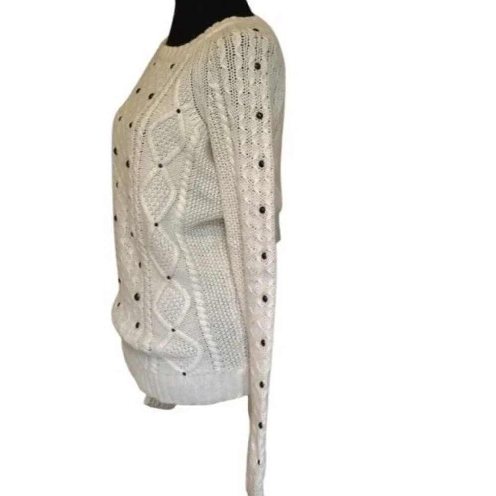 American Eagle Outfitters Cream Cable Knit Wool Blend Studded Sweater XS